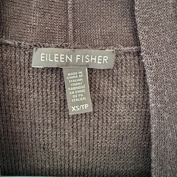 Eileen Fisher Black Open Cardigan Sweater XS Organic Linen Nylon Italian Yarn - Picture 2 of 4